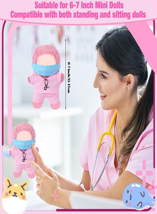 Velmitten 17cm Doll Clothes Doctor Nurse Scrubs Outfit Set for 17cm Dolls with Mini Mask Stethoscope Cute Nurse Uniform with Accessories Gift for DIY Dress-up Lovers & Collectors(Pink) - Image 2